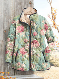 Elle | Retro Floral Patterned Quilted Jacket for Women