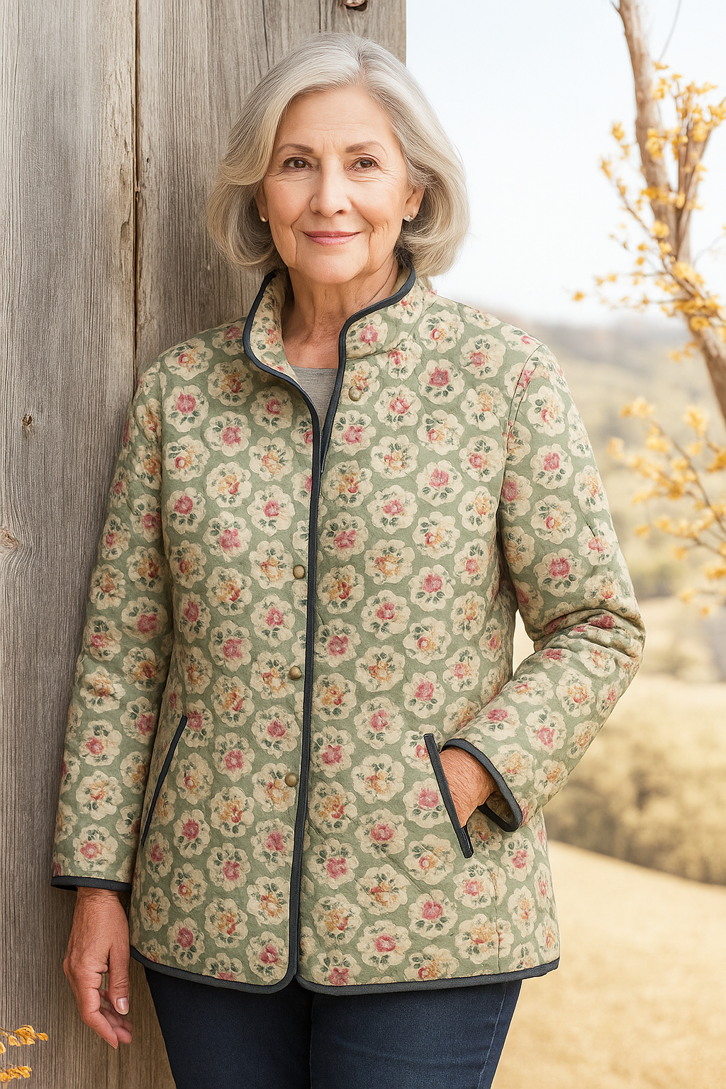 Elle | Vintage Floral Art Print Jacket for Women