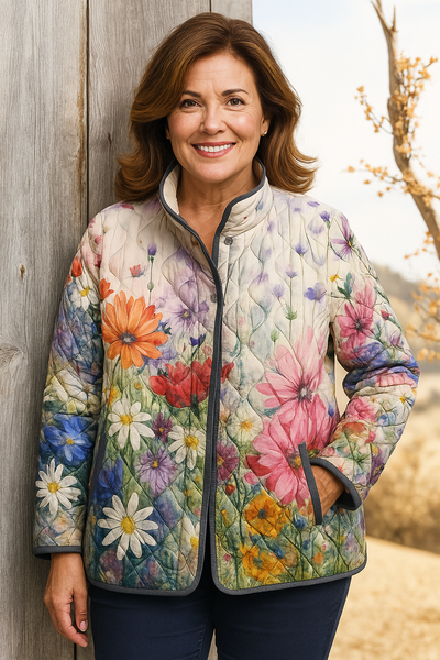 Elle | Charming Floral Print Quilted Jacket for Women - Vintage Casual Style