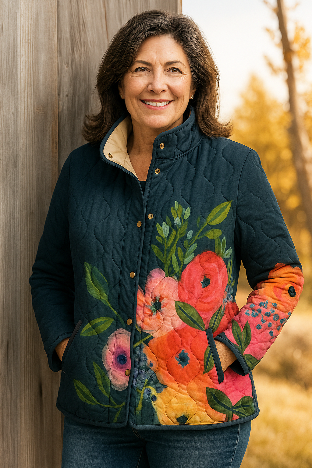 Elle | Women's Vintage Floral Print Quilted Jacket