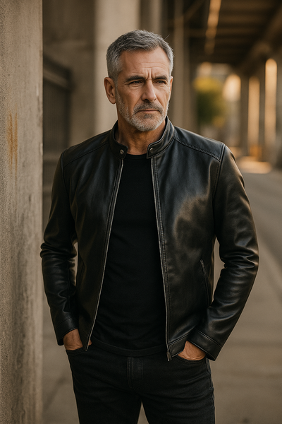 Standing Collar Leather Jacket