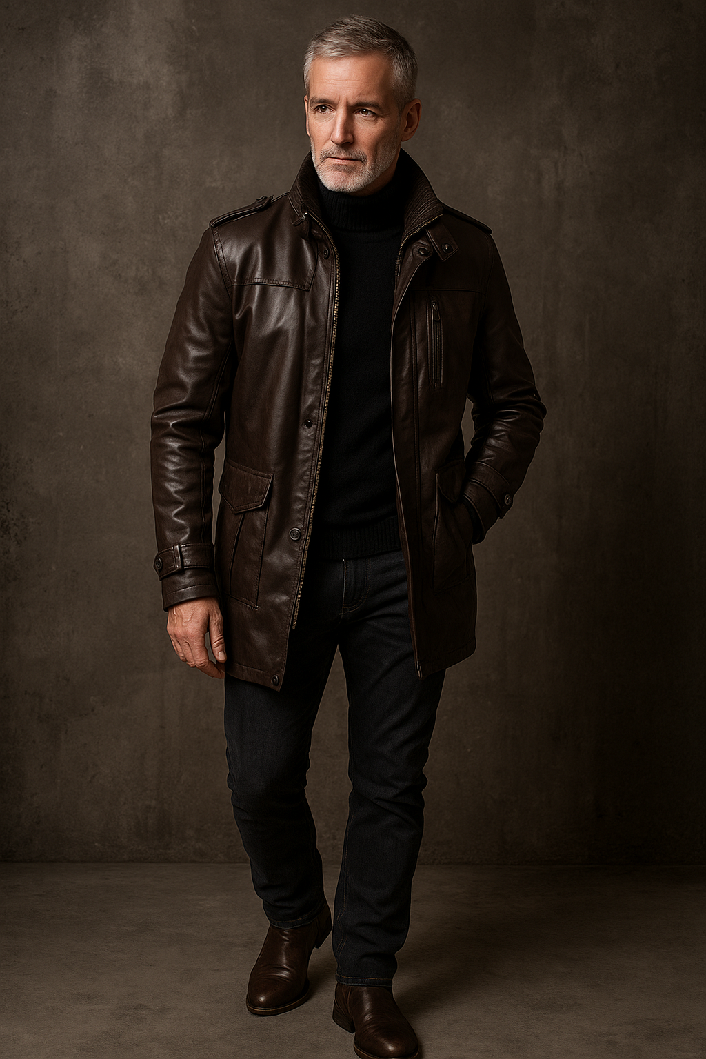 Elegant Long Leather Biker Jacket