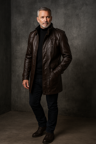 Elegant Long Leather Biker Jacket