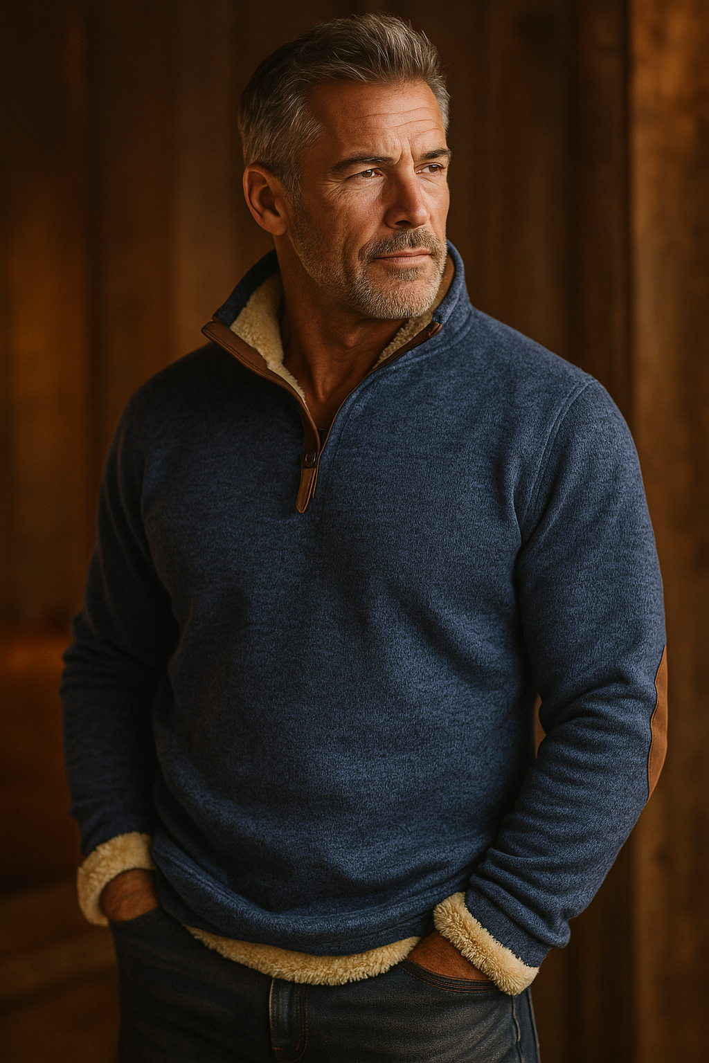 Warm fleece sweatshirt with button closure