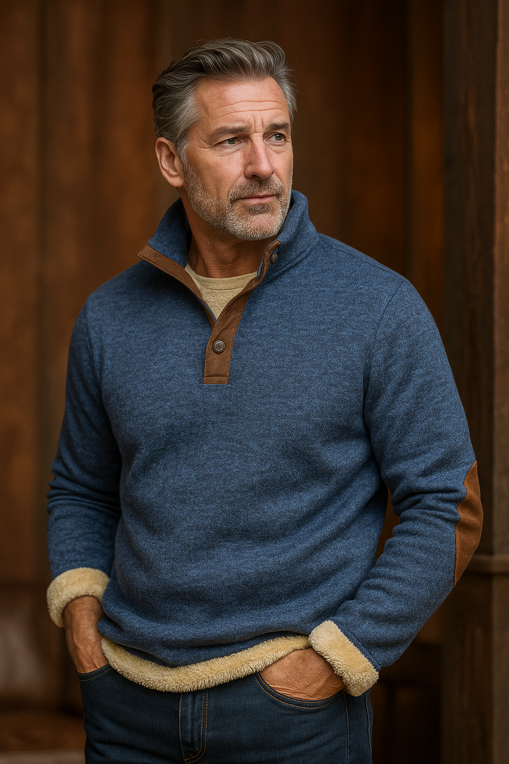 Warm fleece sweatshirt with button closure