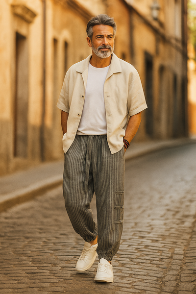 Cicello Cotton-Linen Striped Pants