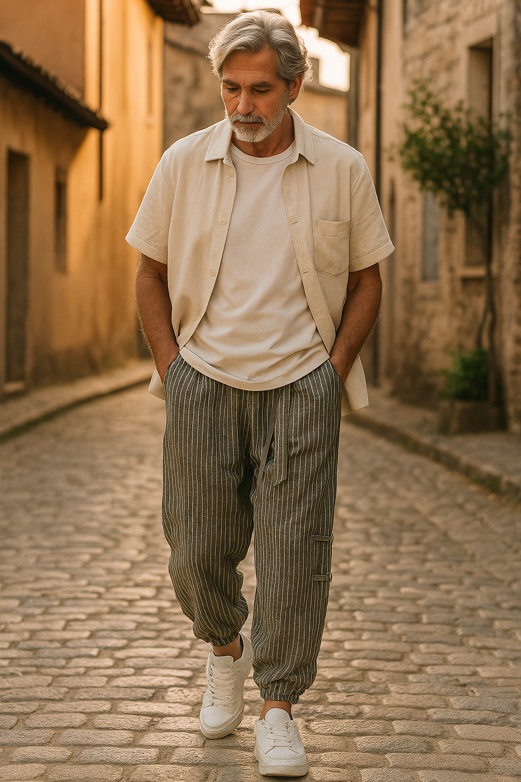 Cicello Cotton-Linen Striped Pants