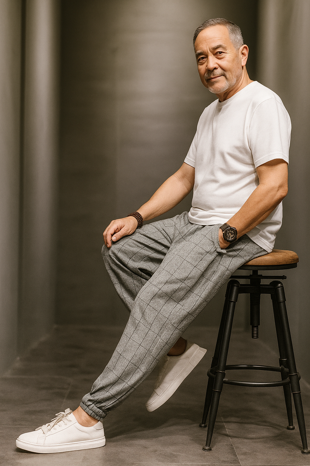 Pinns Windowpane Plaid Cotton Linen Pants