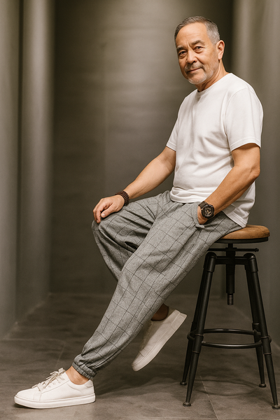 Pinns Windowpane Plaid Cotton Linen Pants