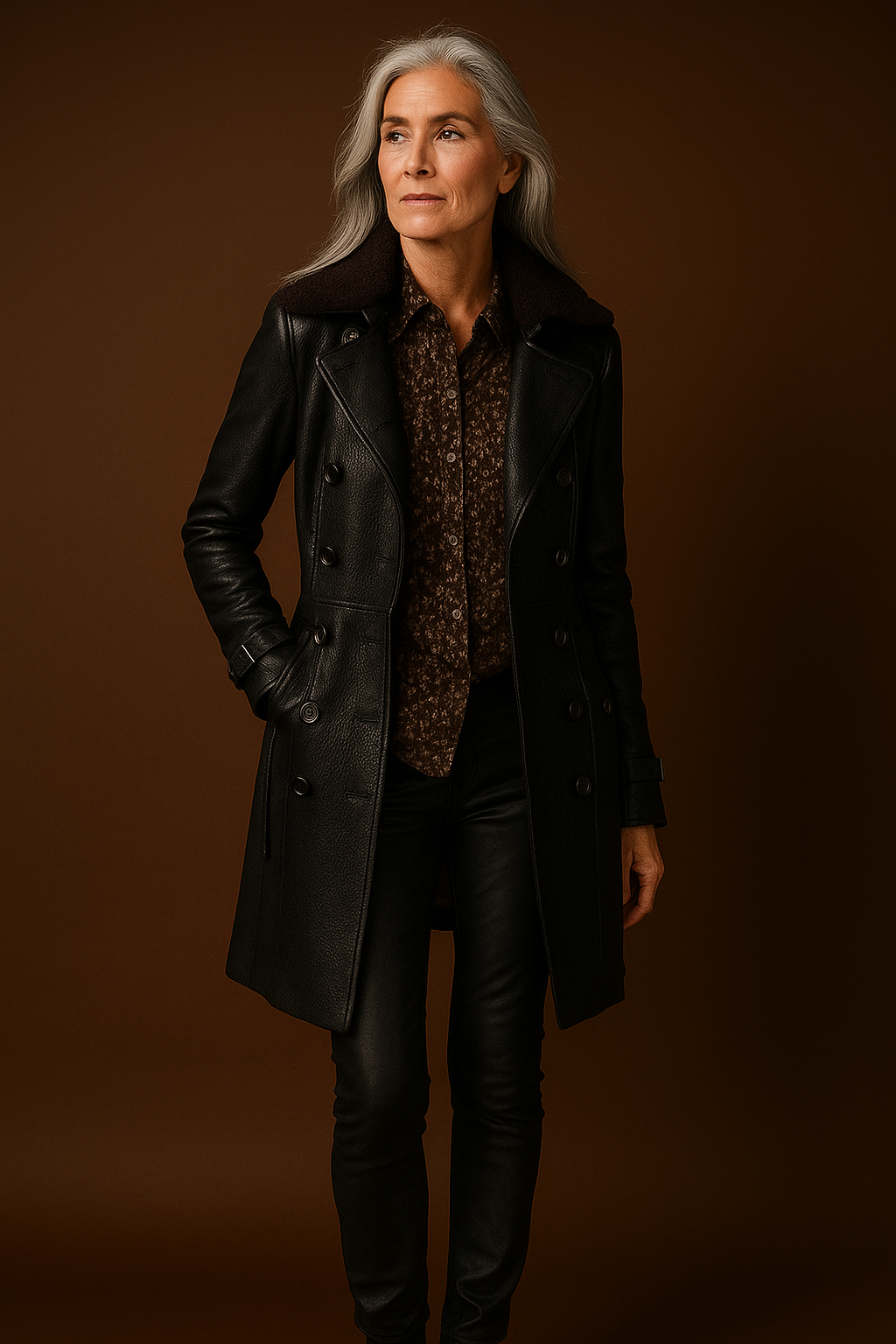 Marie – Elegant 3/4-Length Leather Coat