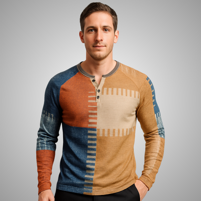Fré | Stylish Henley shirt with geometric pattern