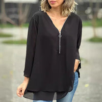 Hyacinth - V-Neck Flowy Zipped Top
