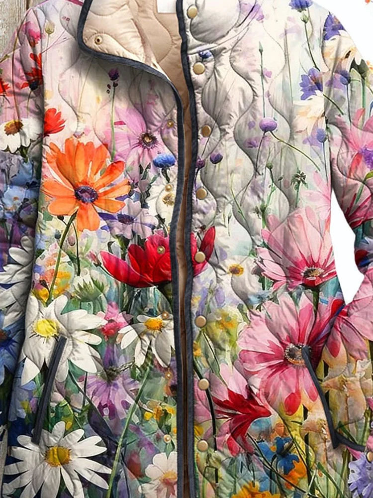 Elle | Charming Floral Print Quilted Jacket for Women - Vintage Casual Style