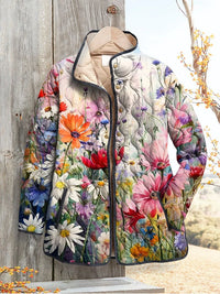 Elle | Charming Floral Print Quilted Jacket for Women - Vintage Casual Style