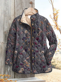 Elle | Women's Vintage Floral Print Casual Quilted Jacket