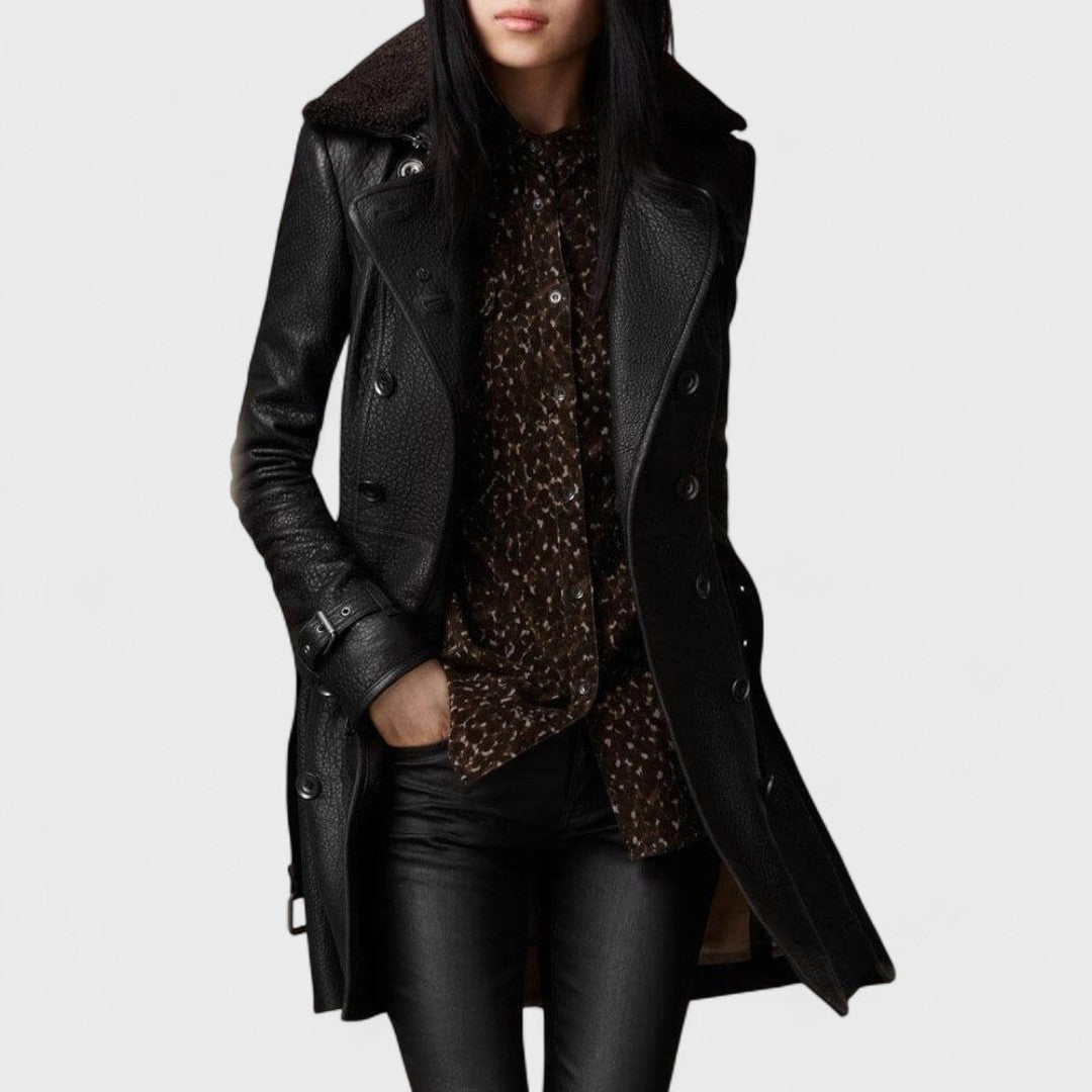 Marie – Elegant 3/4-Length Leather Coat