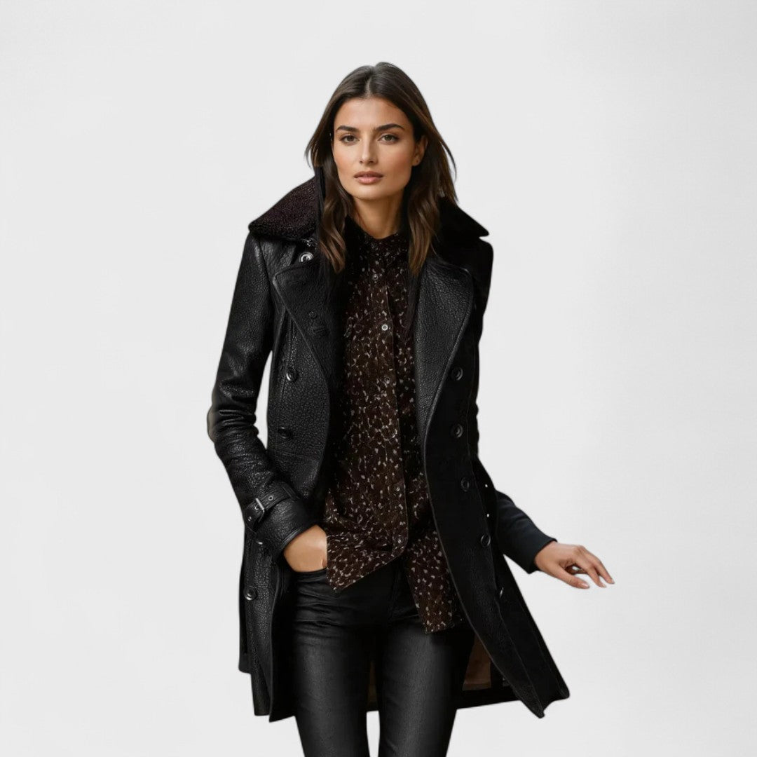 Marie – Elegant 3/4-Length Leather Coat