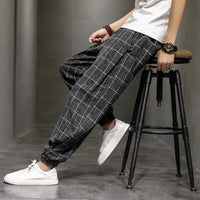 Pinns Windowpane Plaid Cotton Linen Pants