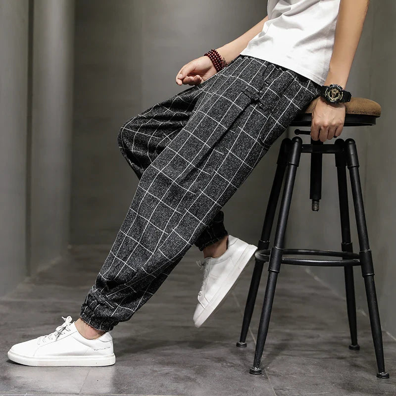 Pinns Windowpane Plaid Cotton Linen Pants