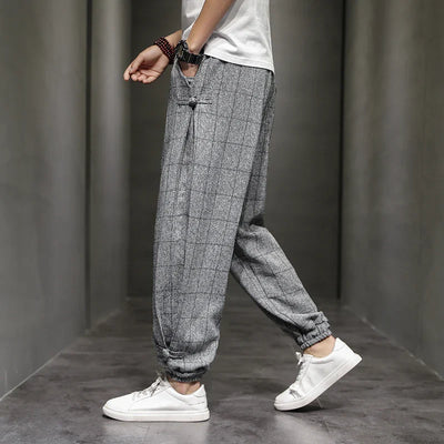 Pinns Windowpane Plaid Cotton Linen Pants