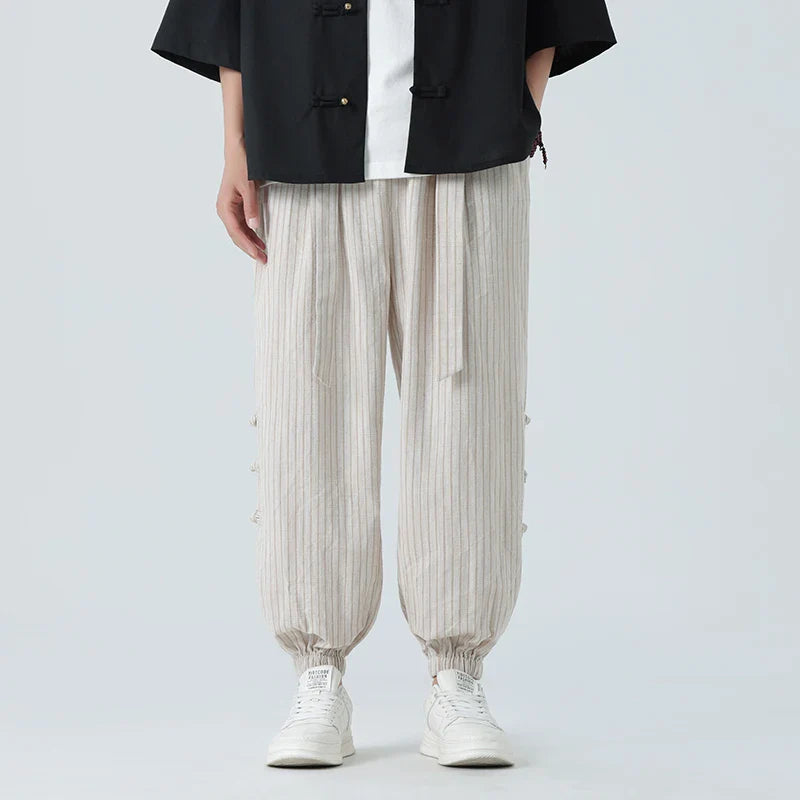 Cicello Cotton-Linen Striped Pants