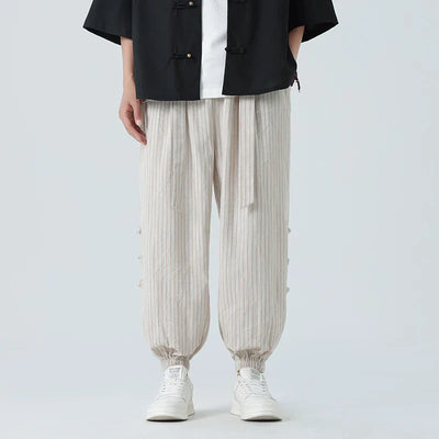 Cicello Cotton-Linen Striped Pants