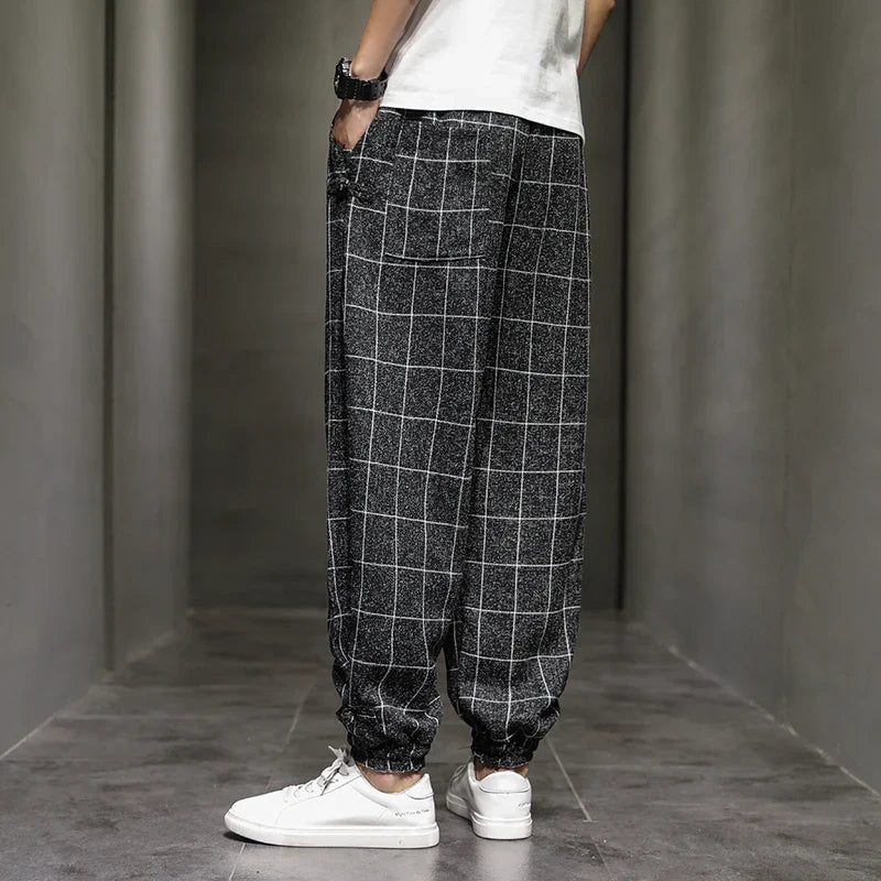Pinns Windowpane Plaid Cotton Linen Pants