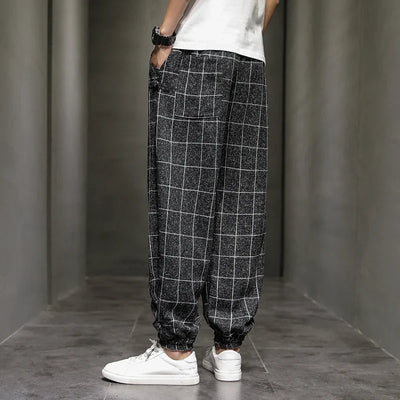 Pinns Windowpane Plaid Cotton Linen Pants