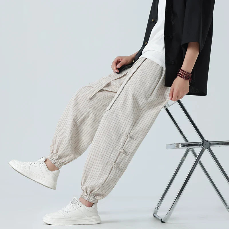 Cicello Cotton-Linen Striped Pants