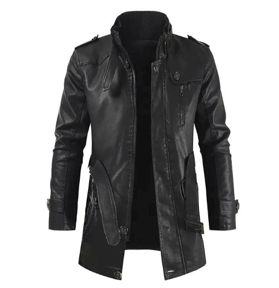 Elegant Long Leather Biker Jacket