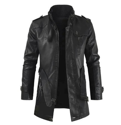 Elegant Long Leather Biker Jacket