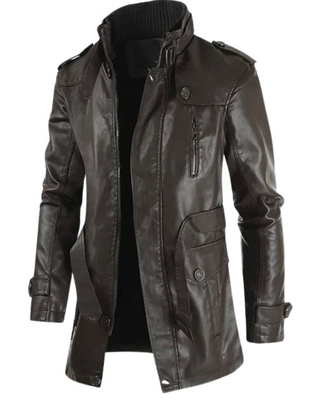 Elegant Long Leather Biker Jacket