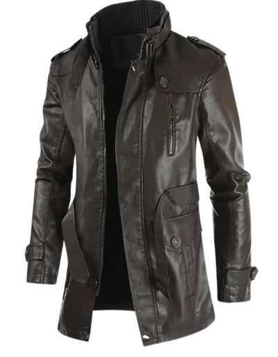 Elegant Long Leather Biker Jacket