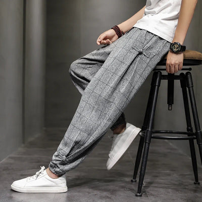 Pinns Windowpane Plaid Cotton Linen Pants