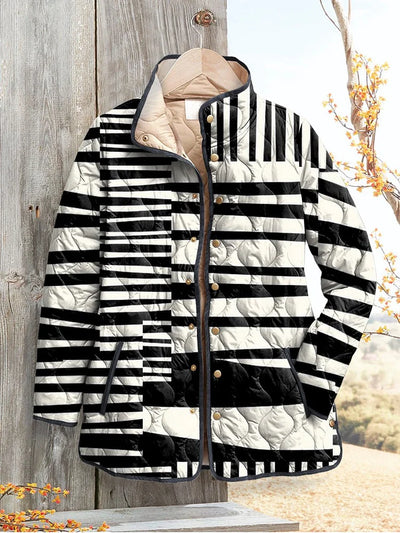 Elle | Women's Abstract Quilted Jacket in Black and White