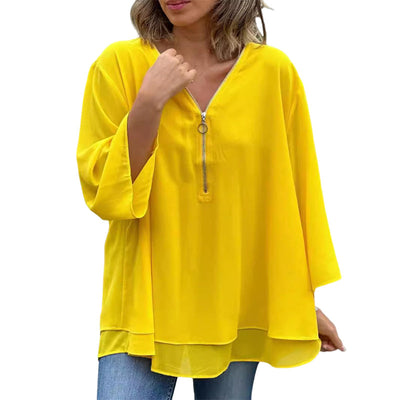 Hyacinth - V-Neck Flowy Zipped Top