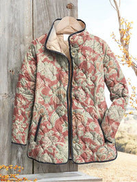 Elle | Women's Casual Quilted Jacket with Vintage Floral Print